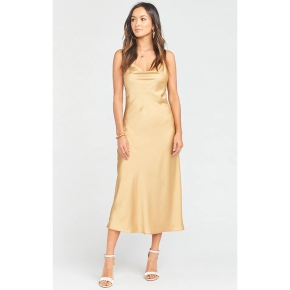 Show Me Your Mumu Dresses & Skirts - Show Me Your Mumu Verona Cowl Dress True Gold Luxe Satin M